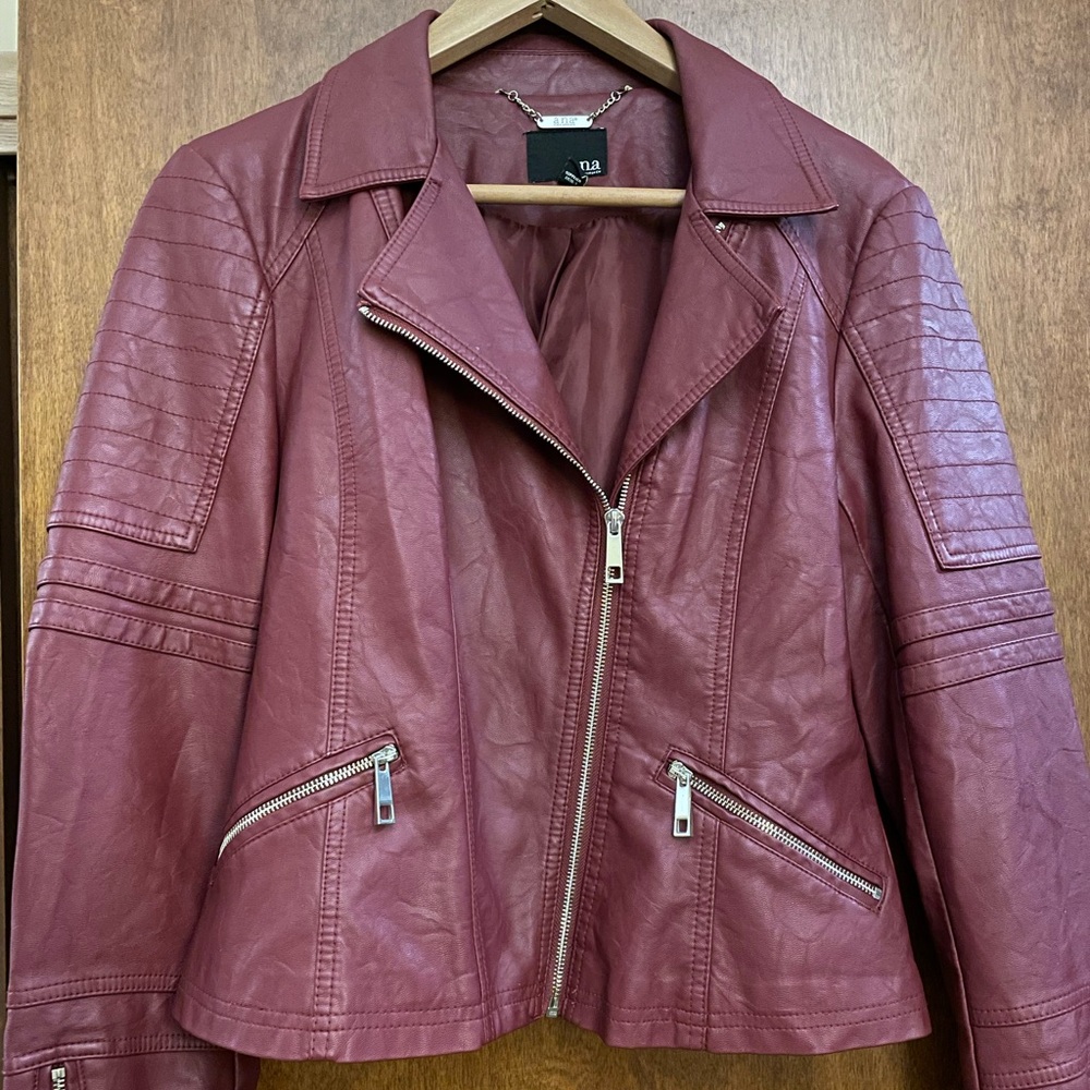 Faux leather burgundy moto jacket